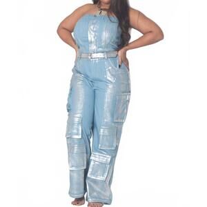 NEW ARIEL metallic muse jumpsuit in silver